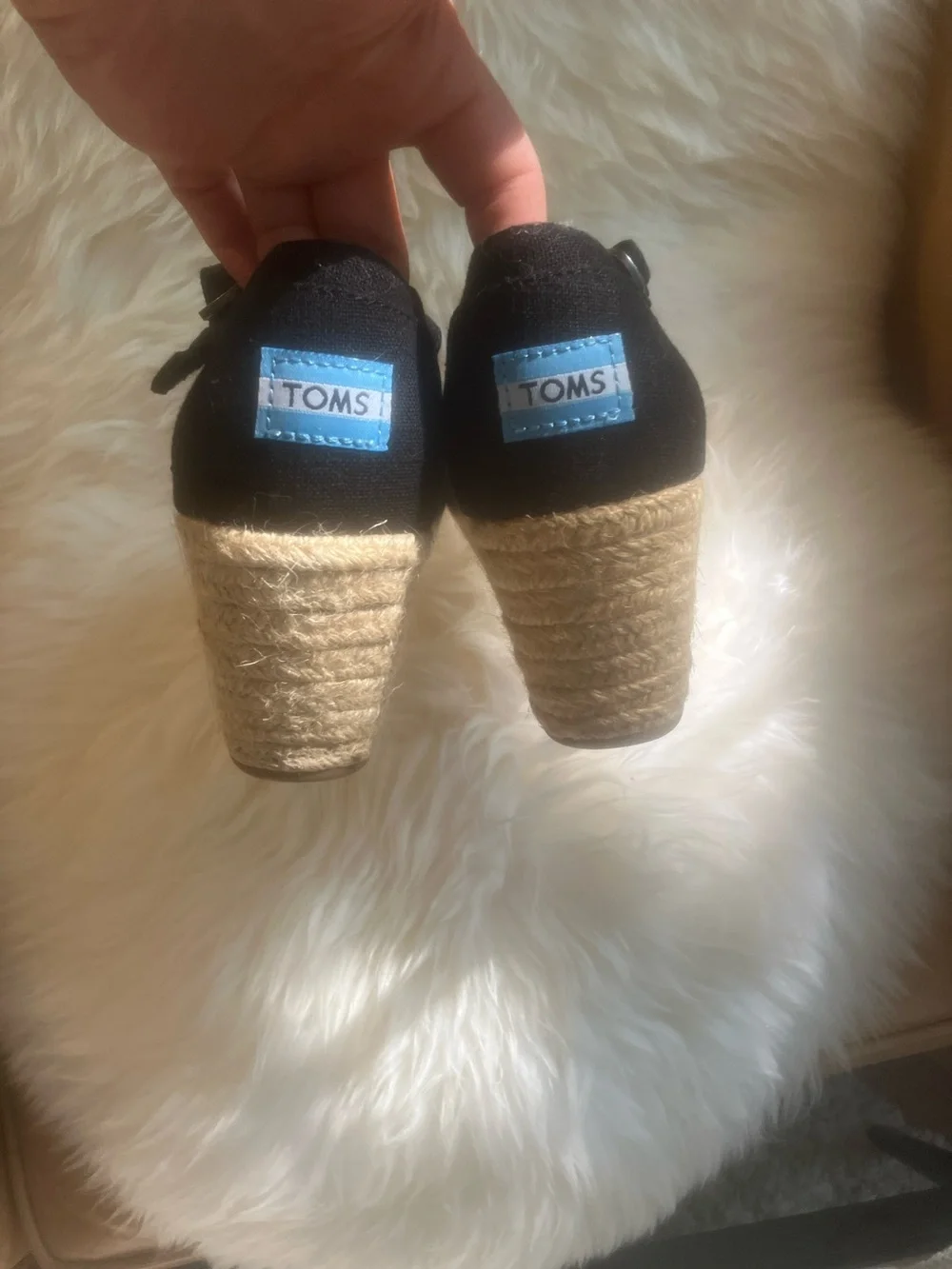 Toms Black Peep-Toe Ankle-Strap Wedge Sandals
